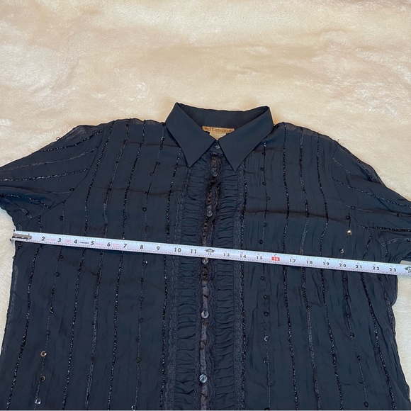 Notations Whimsigoth Sheer Button Up Lace sequins Blouse L Black Academia Witchy - Picture 5 of 7